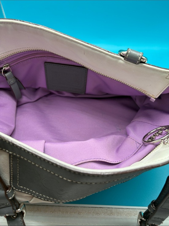 Coach Two-Tone Leather Shoulder Bag - Cream & Grey With Purple inside